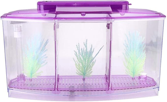 Aquarium Tank, Three Divisions LED Acrylic Fish Tank, Desktop Aquarium | Portable Fish Tank | Travel Fish Tank | Cool Fish Tank | Breeding Isolation Box Fishtank for Baby Fish