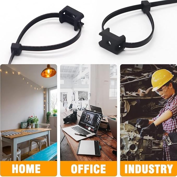 Cable Zip Tie Mounts Kit-50 Pcs Cable Zip Tie Saddle Type Mounts Base with 50 Pcs 8" Cable Ties and 50 Pcs Tapping Screw, Wire Cable Clips Organizer Holders Clamps