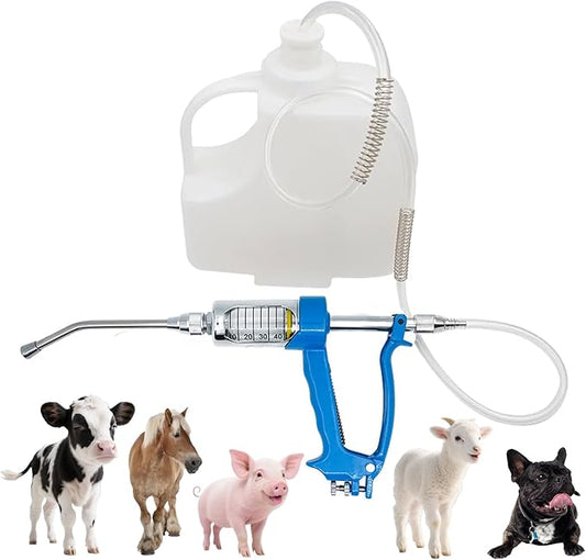 50ML Adjustable Veterinary Metal Feeding Gun, Continuous Drench Gun Continuous Dosing Device Veterinary Medicine Dispenser Husbandry Autonomous Feeding Tool, for Pig Cow, Sheep, Horse