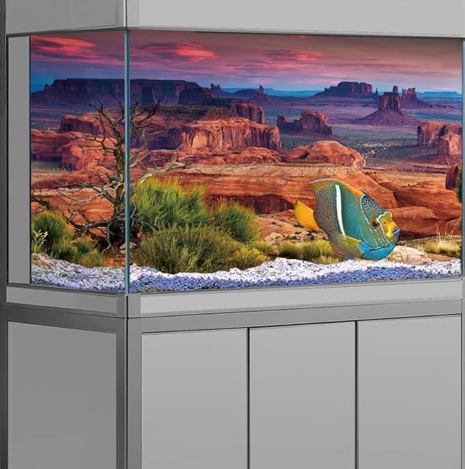 72X18IN Desert Loess Rock Cactus Oasis Reptile Habitat Background, Natural Sunset Desert Themed Terrarium Background, Aquarium Background with 10 EVA Double-Sided Tape
