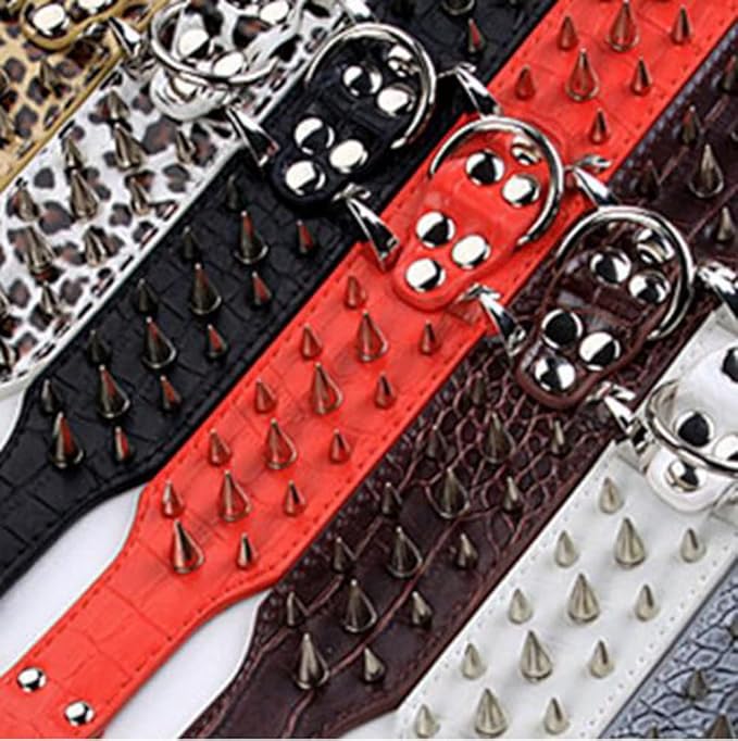 Serijoars Spiked Studded Dog Collar, PU Leather Dog Collar, Adjustable Pet Collars for Medium or Large Breed Pet (S, White5)