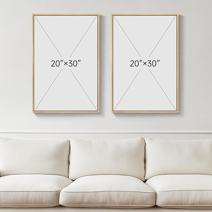 Framed Neutral Boho Wall Art for Bedroom, Mid Century Modern Bohemian Canvas