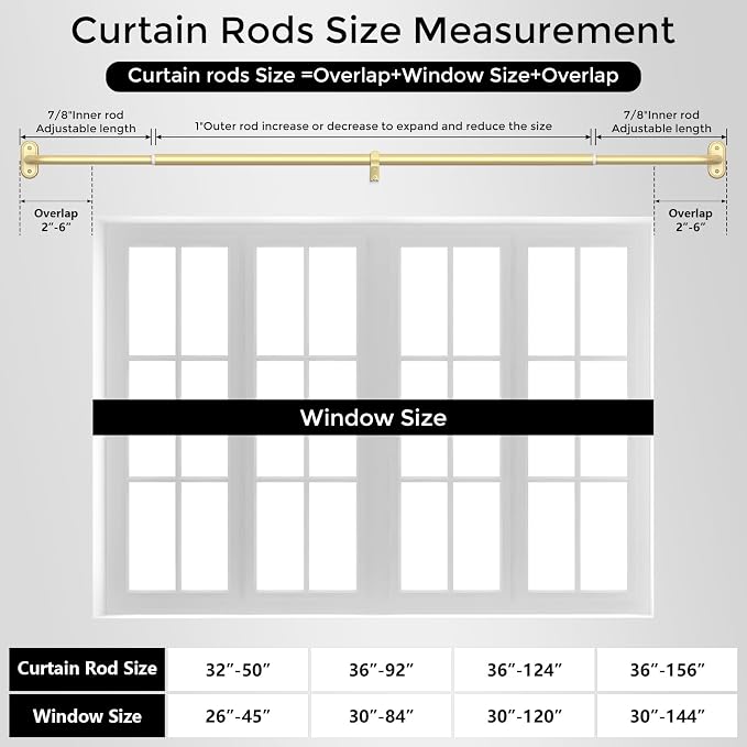 Curtain Rods 36-120 Inch, 1 Inch Adjustable Long Heavy Duty Room Darkening