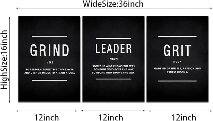 Motivational Grind Grit Leader Wall Art, Canvas Painting Wall Decor