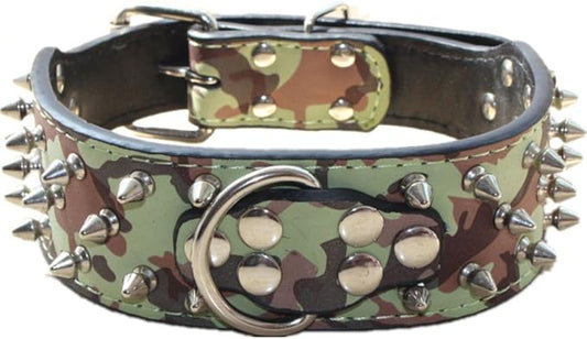 Serijoars Spiked Studded Dog Collar, PU Leather Dog Collar, Adjustable Pet Collars for Medium or Large Breed Pet (S, Camouflage1)