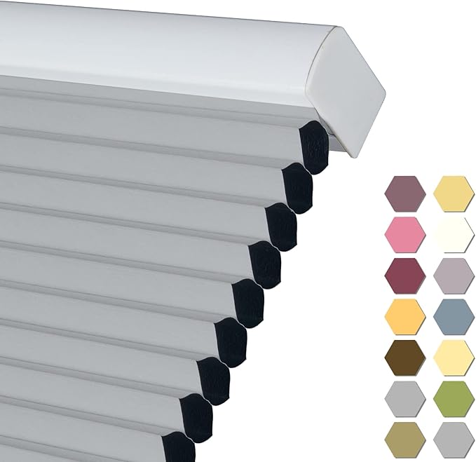 Persilux Blackout Cellular Shades Cordless Window Shades Bottom up Pleated Window Blinds Thermal Insulated Honeycomb Blinds for Windows, Home and Office, Dark Grey, 25" W x 38" H