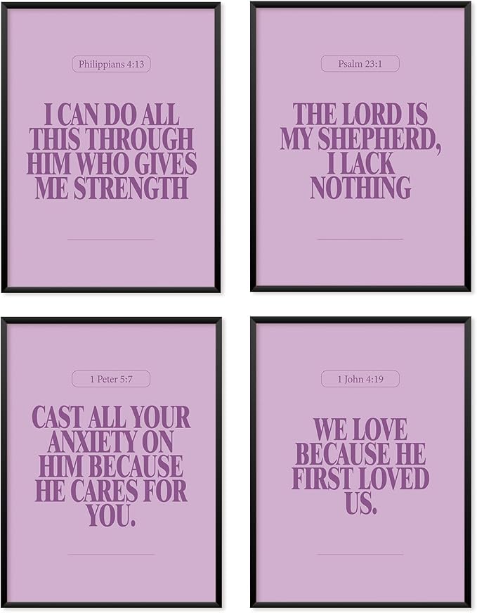 Locomiss Purple Christian Wall Art Decor Posters, Minimalist Jesus Scripture