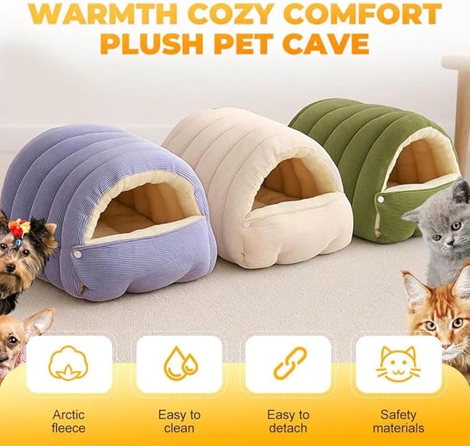 CutyPet Winter Cave,Warmth Cozy Comfort Plush Pet Cave,Cute Cozy Safe Hideaway Cat Bed with Removable Cushion,Warm Soft Removable Washable for Cats and Dogs (Black Plaid, M: 18.89 * 11.81 * 7.87 in)