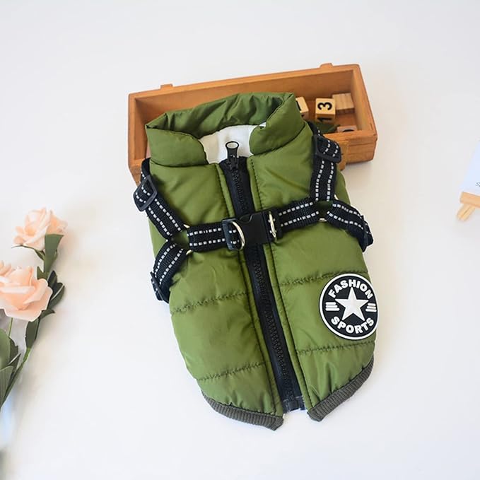 HDKUW Small Dog Jacket, Harness Winter Warm Vest Jacket Waterproof Cotton Costume for Puppy Small Dogs (XL, Green)