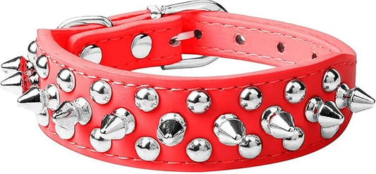 Spiked Dog Collar Soft Pu Leather Mushrooms Rivet Spike Studded Puppy Adjustable Pet Collars for Small Breeds (XS, Red)
