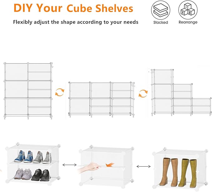 AWTATOS Closet Organizer 6 Cube Storage Shelves Portable Closet Clothes Organizers and Storage Stackable Cubby Shelving for Closet Bedroom Living Room Office, Transparent Twill