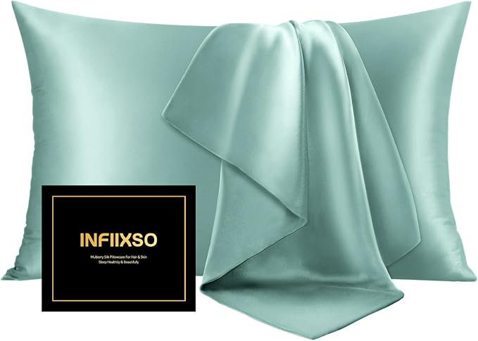 INFIIXSO Mulberry Silk Pillow Case King Size, Silk Pillowcase with Hidden Zipper 20"x36", Extraordinary Smooth and Soft Pillow Cases for Hair and Skin(ICY Morn, 1 Pack)