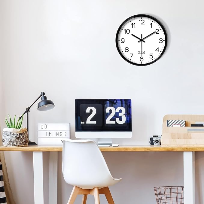 XFM Black Wall Clock 10 Inch Modern Small Wall Clocks Battery Operated Silent
