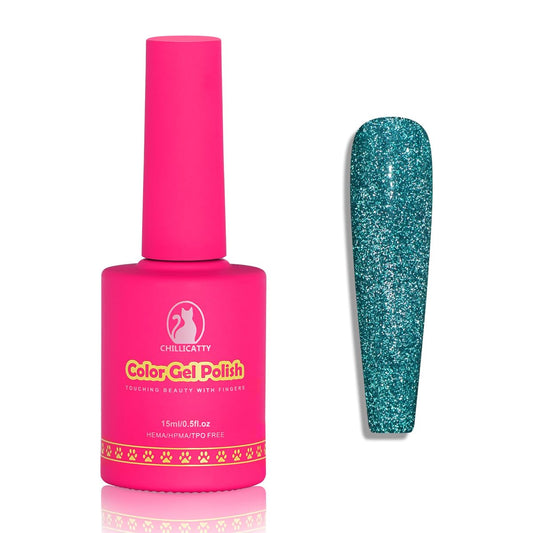 Reflective Glitter Gel Nail Polish, HEMA HPMA TPO Free, Teal Blue Flash Diamond Shimmer, Need UV Lamp Long Lasting Salon Perfect Gel Nail 15ML for Women (Dia-007)