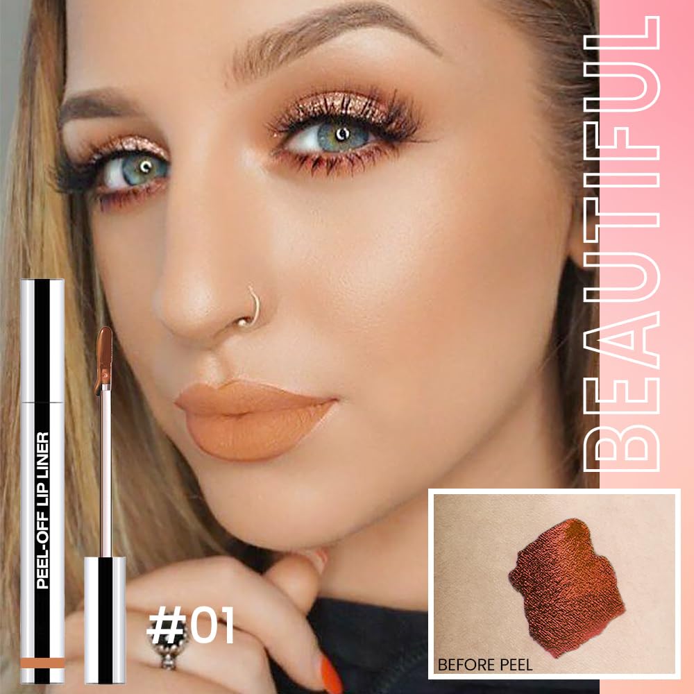 Peel Off Matte Liquid Lip Gloss Stain-Lip Liner with Tweezer, Orange BrownPeel Off Lip Stain, Long Lasting & Waterproof Lipstick Tattoo, Transfer-Proof Lip Gloss for All Skin Types (01#, 1Pcs)