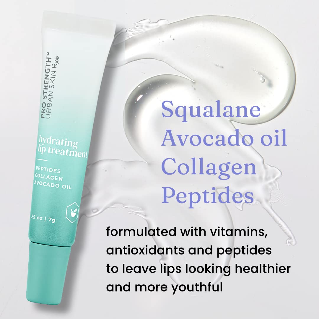 Urban Skin Rx® Pro Strength Hydrating Collagen & Peptides Daily Lip Treatment, Non-Sticky, Clear, Ultra-Moisturizing Balm, Smooths, Softens & Plumps for a Healthier & More Youthful Appearance, 0.25g