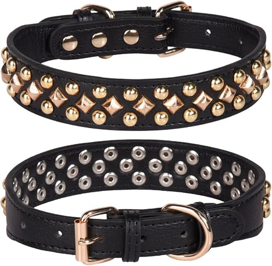 Spiked Dog Collar Soft Pu Leather Mushrooms Rivet Spike Studded Puppy Adjustable Pet Collars for Small Breeds (XS, Black3)