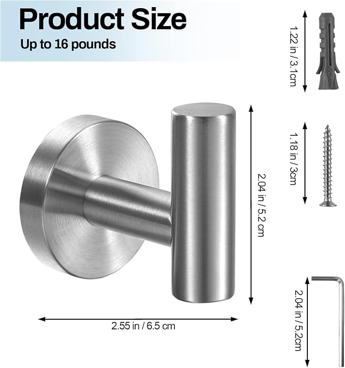 Kruodop Towel Hooks for Bathroom, 2 Packs Wall Mount Towel Holder, Matte Wall