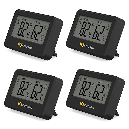 4PCS Mini Digital Hygrometer and Thermometer,Reptile Thermometer with Magnetic & Tablestand, Indoor Temperature and Humidity Meter Gauge for Humidors Greenhouse Garden Cellar Closet Guitar Case