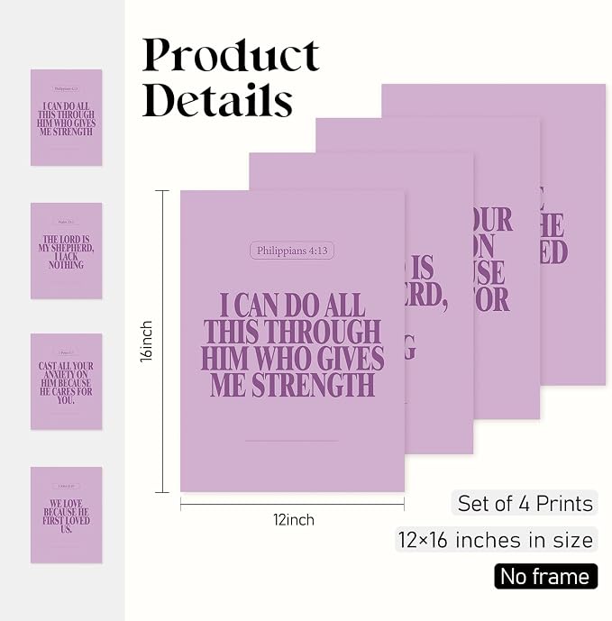 Locomiss Purple Christian Wall Art Decor Posters, Minimalist Jesus Scripture
