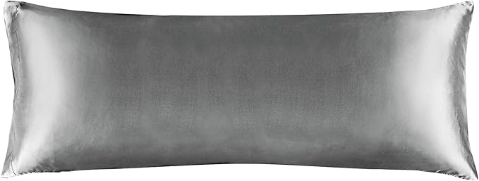 BEDELITE Satin Body Pillow Cover, Super Soft and Cooling Body Pillow Pillowcase for Hair and Skin, Breathable Silky Full Long Pillowcase Cover(20"x54", Grey)