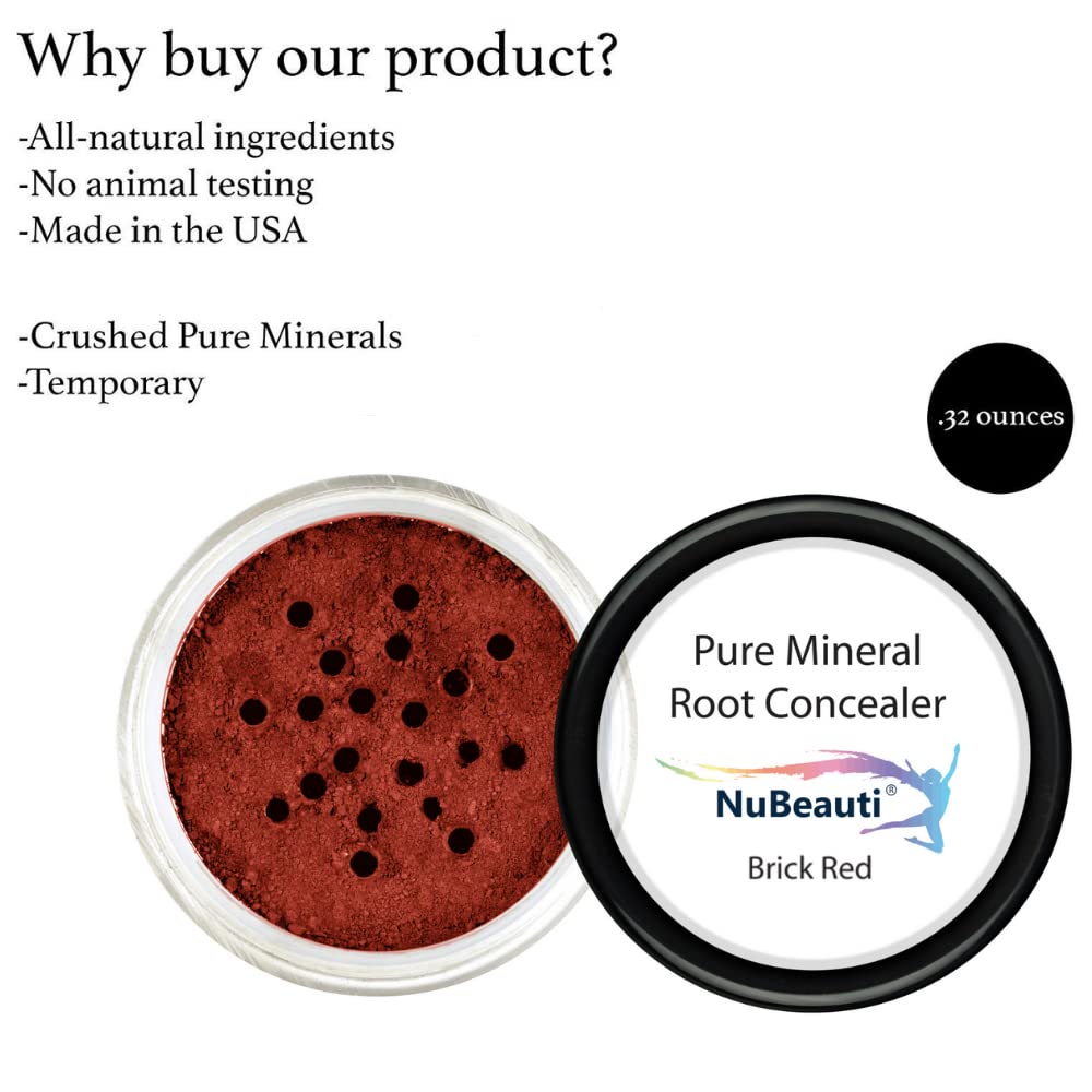Root Touch Up Powder - 11 True-to-Nature Shades - Zero Fragrance, Talc or Parabens - Hairline Concealer by NuBeauti (Without Brush, Brick Red)