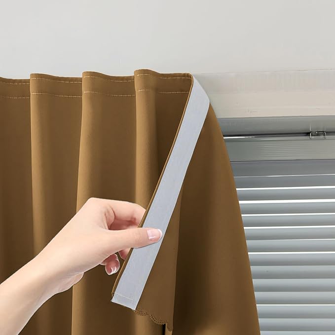 Self Adhesive Curtains, Stick Curtain Blackout Shades Window Cover Curtains for Living Room No Drilling, 35" W X 59" L, Brown, 1 Panel