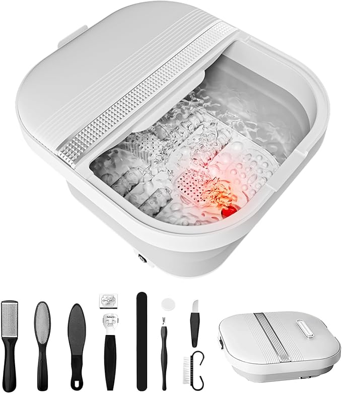 Collapsible Foot Spa Bath with Heat and Massage Rollers, Foldable Foot Bath Massager with Acupressure Massage Points,Red Light, with Smart Heating for Home Spa Use for Gift