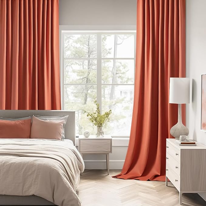 MIULEE Back Tab Burnt Orange Blackout Curtains 96 Inch Long 2 Panels Set