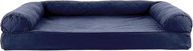 Furhaven Cooling Gel Dog Bed for Large Dogs w/ Removable Bolsters & Washable Cover, For Dogs Up to 95 lbs - Quilted Sofa - Navy (Blue), Jumbo/XL
