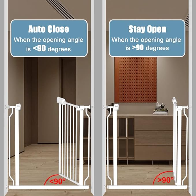 White Extra Wide Baby Gate 53-57.5 inch for Doorways Stairs Pressure Mount Baby Gate Automatic Close Child Dog Pet Safety Toddler Gates with Extensions