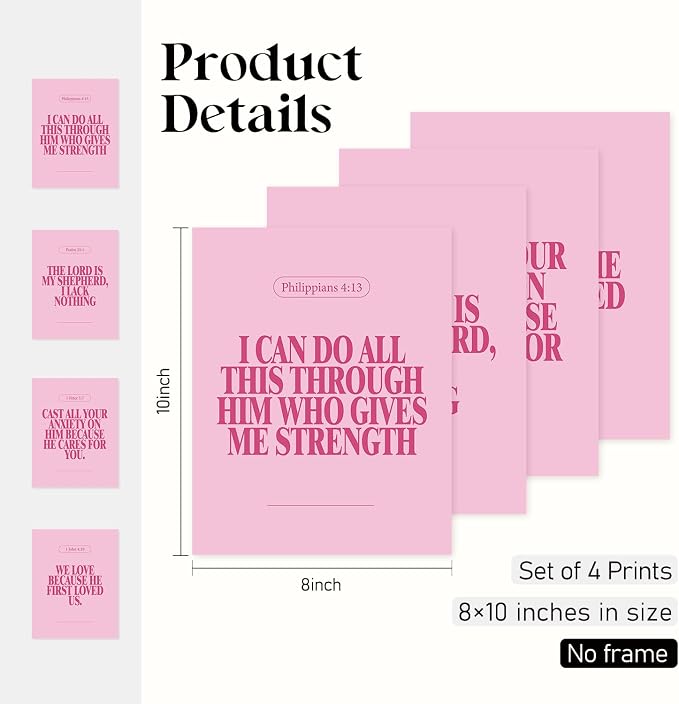 Locomiss Pink Christian Wall Art Decor Posters, Modern Bible Verse Prints