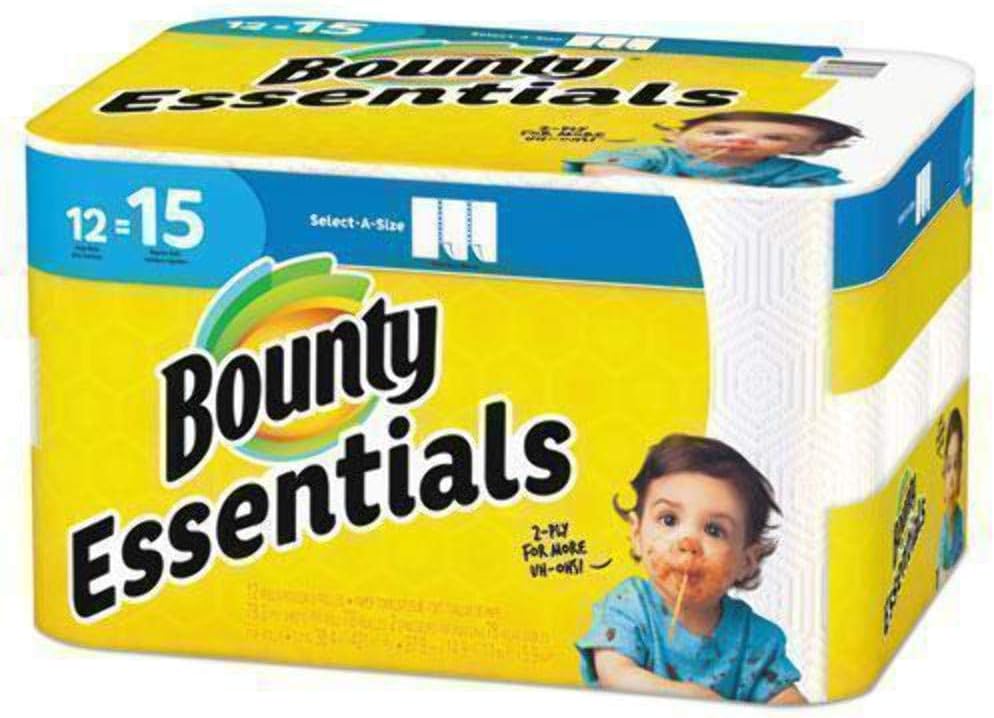 Bounty Essentials Select-A-Size Paper Towels, White, 2 Triple Rolls = 6 Regular Rolls (Packaging May Vary)