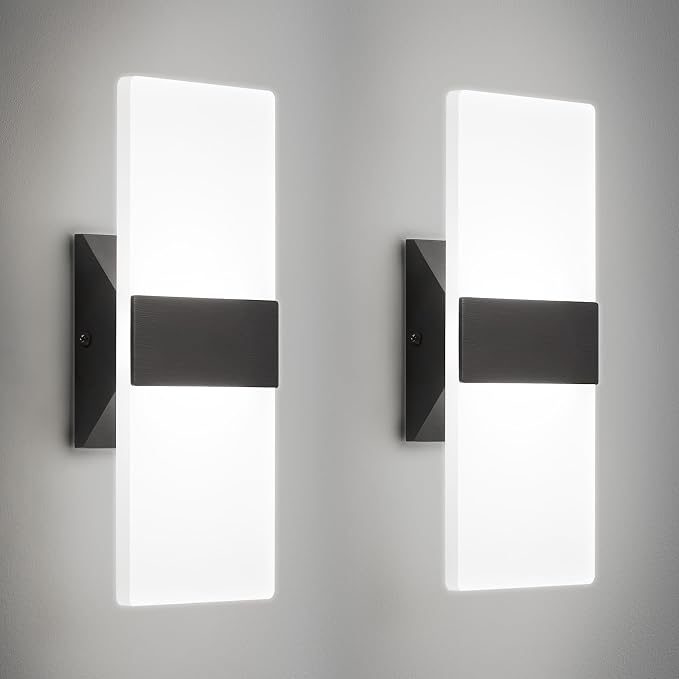 Modern LED Wall Sconces Set of Two, 12 Inch Indoor Dimmable Black Wall Lights