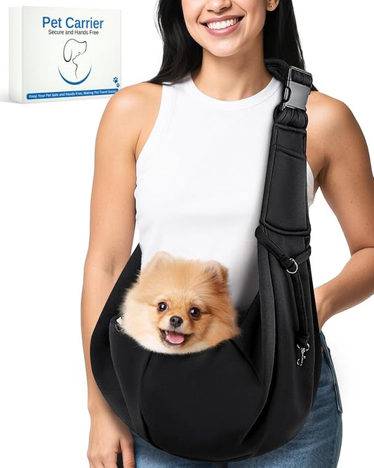 Dog Carrier Sling for Small Dogs & Cats Up to 12lbs, Puppy Sling with Adjustable Shoulder Strap, Pet Carrier with Pockets, Hands Free for Small Cats Puppy Outdoor