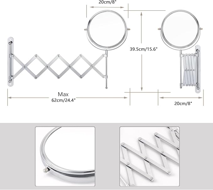Welllink 8Inch XL Wall Mounted Bathroom Mirror, 1X/7X Magnification,