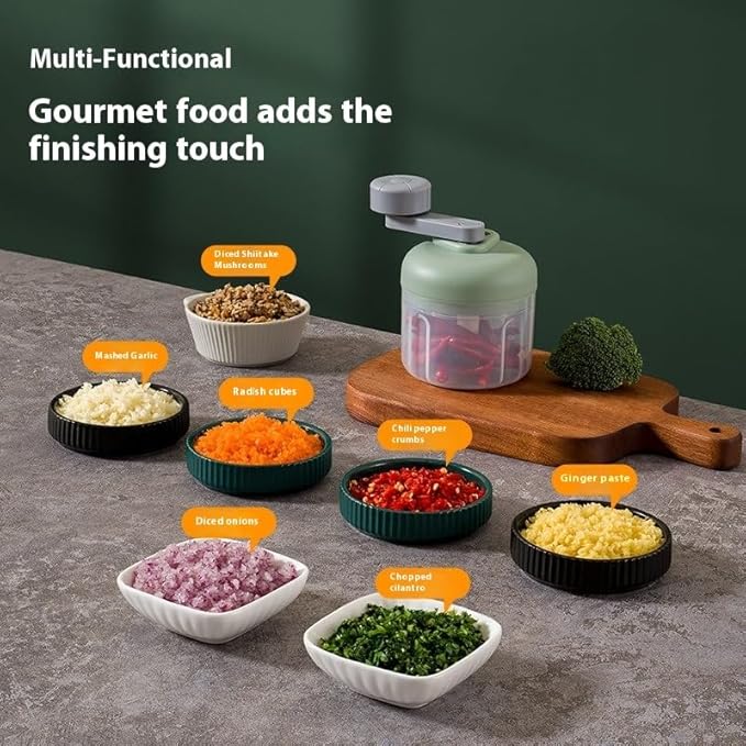 Mini Hand Crank Vegetable Chopper, Handheld Food Chopper, Garlic Chopper, Quick Manual Vegetable Processor for Onion, Garlic, Salad, Salsa, Fruit (green)