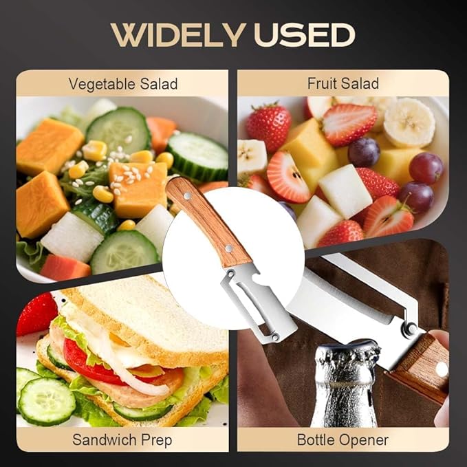 Multifunctional Vegetable Peeler, 2 in 1 Stainless Steel Peeler, Ultra-Sharp Stainless Steel Blade with Wooden Handle and Bottle Opener for Vegetables or Fruits, Kitchen Tool (Wooden)