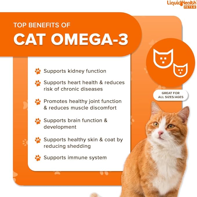 Liquid Health Pets Wild Caught Omega 3 Fish Oil for Cats - Liquid Omega 3 Supplement for Cats with EPA+DPA+DHA - Reduce Itching, Support Joint, Immunity, Brain, Heart Health - Made in the USA (3 Pack)