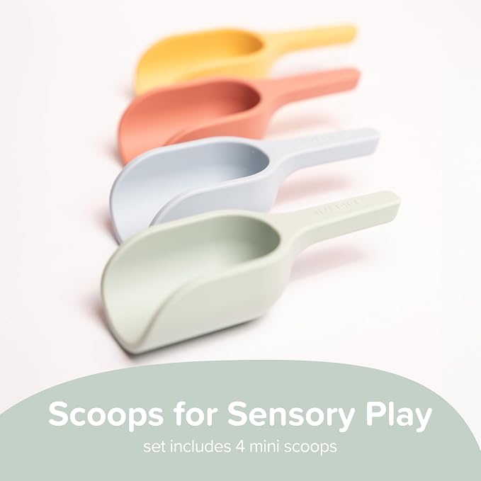 4 x Pastel Mini Scoops for Messy Play | Kids Silicone Sensory Scoops | Kids Scoops Sensory Play | Messy Play Mud Kitchen Accessories | Suitable for 10 Months Plus | Tuff Tray Accessories