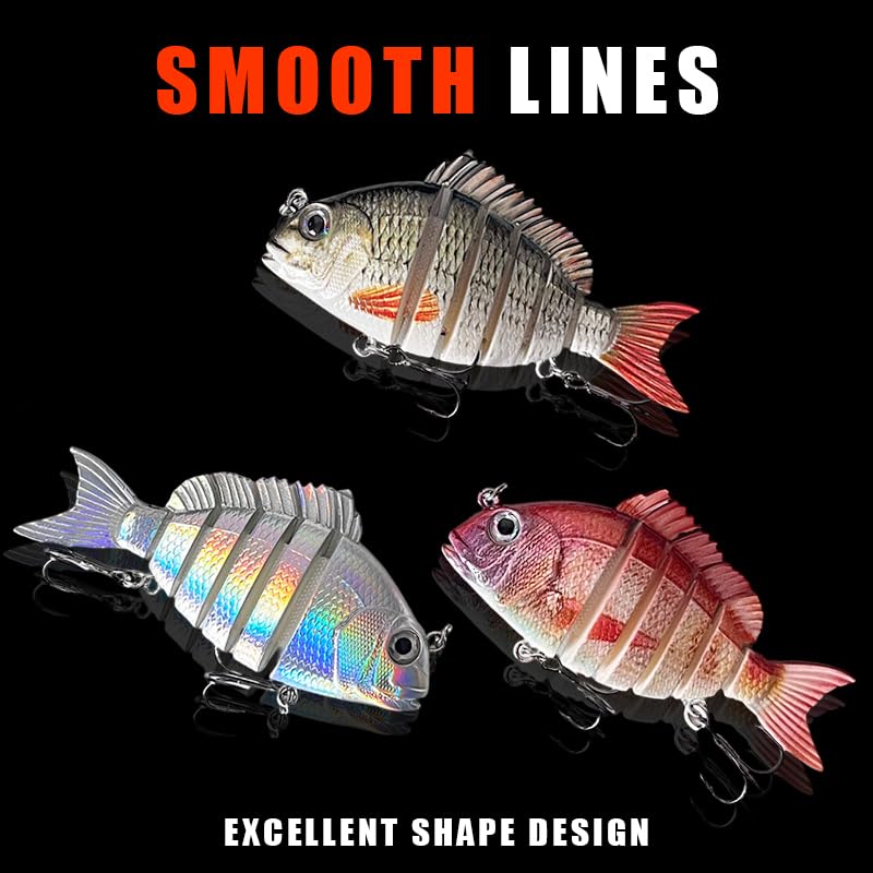 3pcs Multi-Jointed Panfish Bluegill Swimbait Hard Sinking Bass Fishing Lure with Sharp Treble Hooks, Lifelike Fishing Lures for Bass Trout Walleye Crappie, Amazing Swimbaits Gift - color: 03-3.15inches