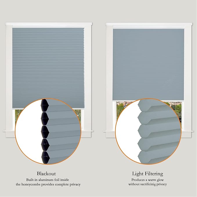 Persilux Blackout Cellular Shades Cordless Window Shades Bottom up UV Protection Thermal Insulated Honeycomb Window Blinds for Windows, Bedroom, Home and Office, Blue, 42" W x 48" H