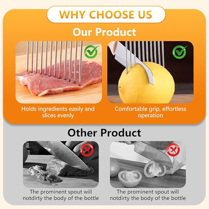 Onion Holder for Slicing, Stainless Steel Onion Slice Holder, Lemon Slicer Vegetable Cutter, Chopper Slicing Assistant for Meat, Onion, Potato, Tomato - Kitchen Tool (2 Piece)