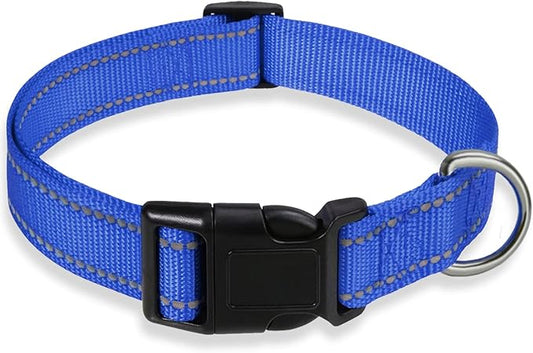 Reflective Dog Collar with Buckle Adjustable Safety Nylon Collars for Small Medium Large Dogs, Navy Blue XL