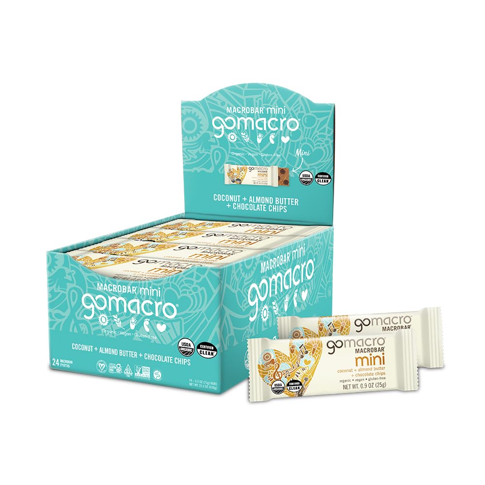 GoMacro MacroBar Mini Organic Vegan Snack Bars - Oatmeal Chocolate Chip (0.90 Ounce Bars, 24 Count)