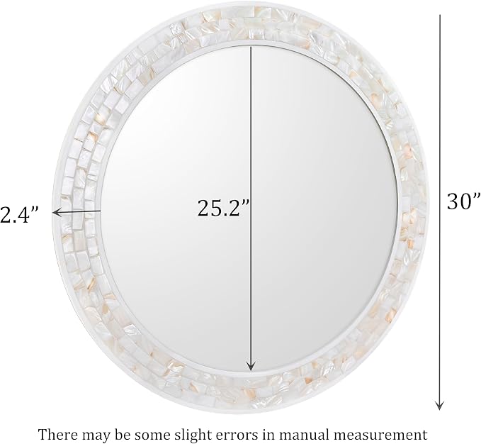Mosaic Mirrors for Wall 30 Inch, Natural Mother of Pearl Inlay White Framed
