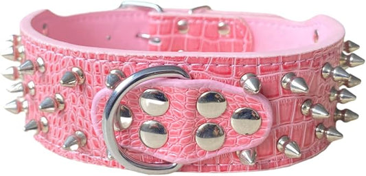 Serijoars Spiked Studded Dog Collar, PU Leather Dog Collar, Adjustable Pet Collars for Medium or Large Breed Pet (XL, Pink1)