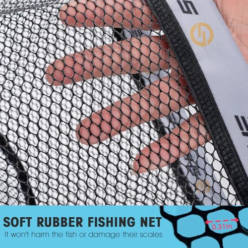 THKFISH Fly Fishing Landing Net, Foldable Landing Trout Net with ABS Handle,Rubber Coated Mesh Trout Net with Tackle Bag for Trout Bass Catch and Release, Portable Fly Fishing Gear,M/L - size: M-GREY
