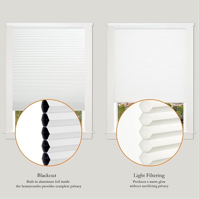 Persilux 100% Blackout Cordless Cellular Shades & Blinds Honeycomb Blinds Bottom up Thermal Insulated Window Shades for Home, Windows and Kitchen, White, 38" W x 72" H