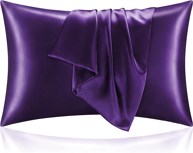 BEDELITE Satin Pillowcase for Hair and Skin, Super Soft and Cooling Similar to Silk Pillow Cases 2 Pack with Envelope Closure, Gift for Women Men(20"x36" King Size, Plum Purple)